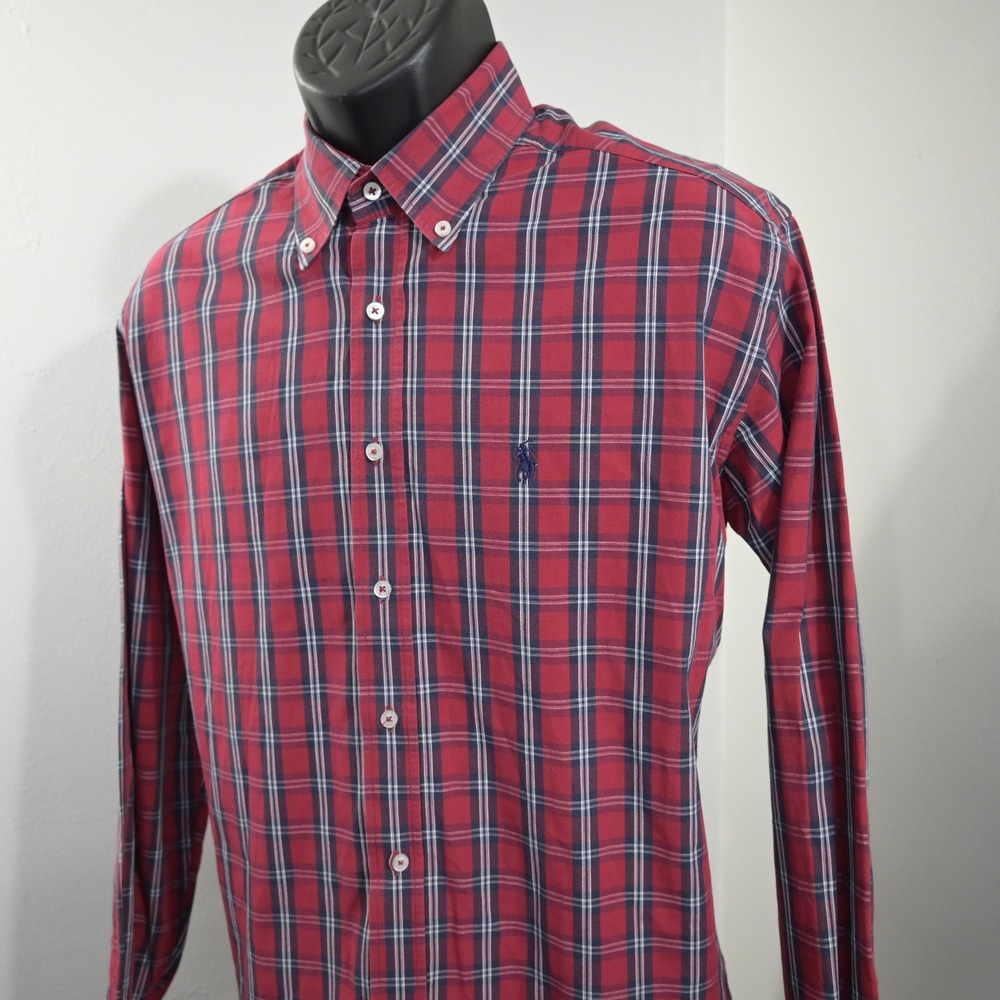 Polo Ralph Lauren Button Up Mens S Classic Fit Red Plaid Long Sleeve Pony Logo